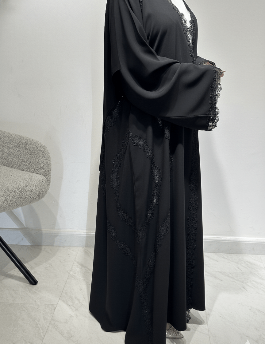 C 1618 Black Crystal Lace Abaya