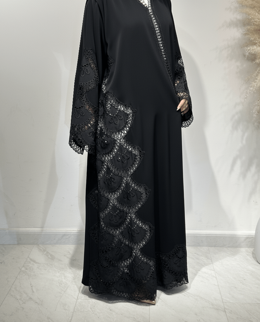 C 1619 Black Crystal Lace Abaya