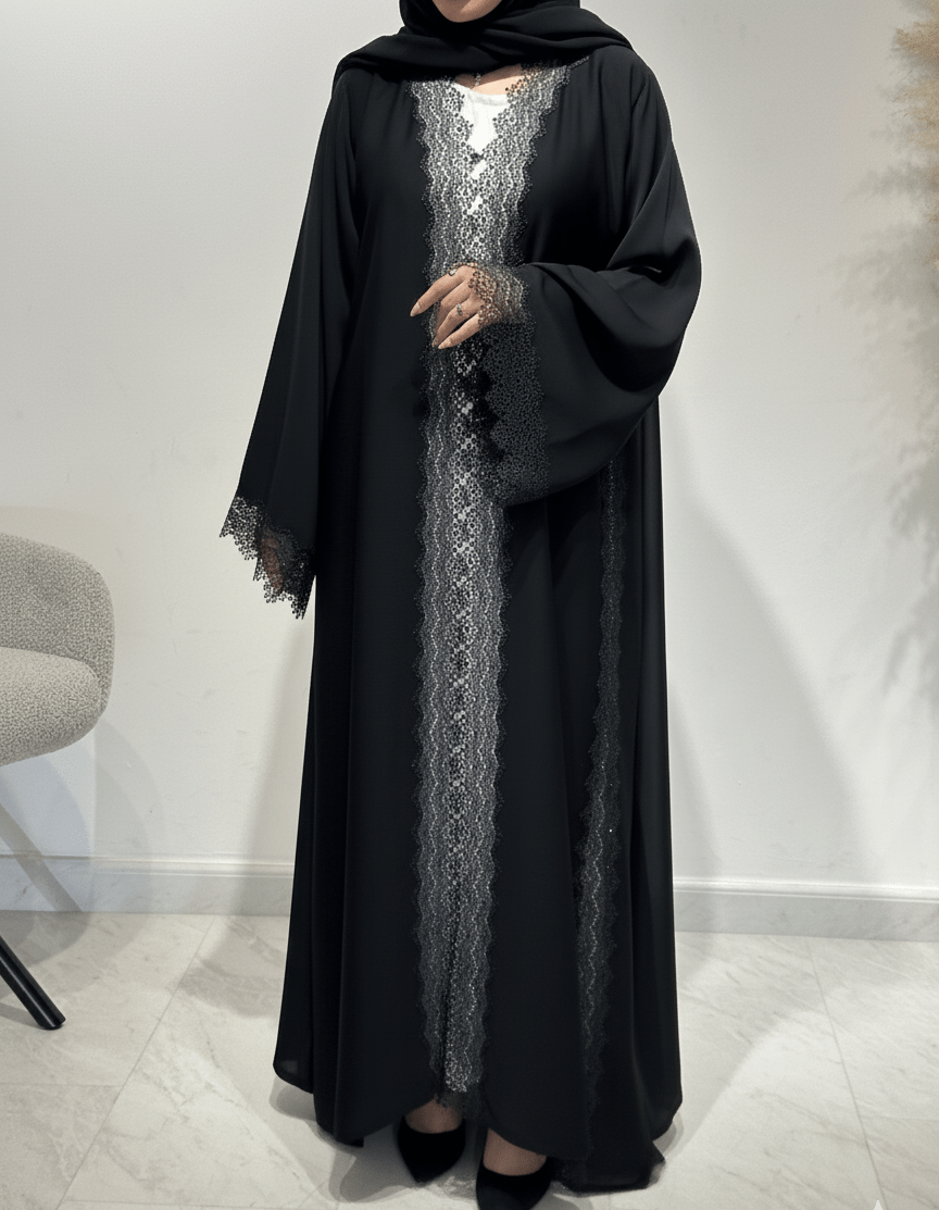 C 1621 Black Crystal Lace Abaya