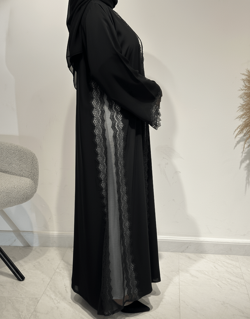C 1621 Black Crystal Lace Abaya