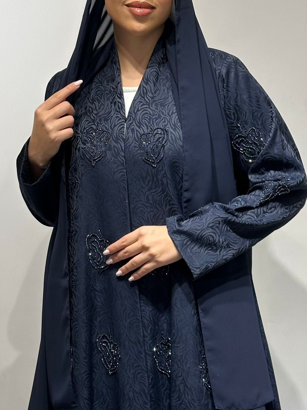 C 1624 Navy Blue Beaded Abaya