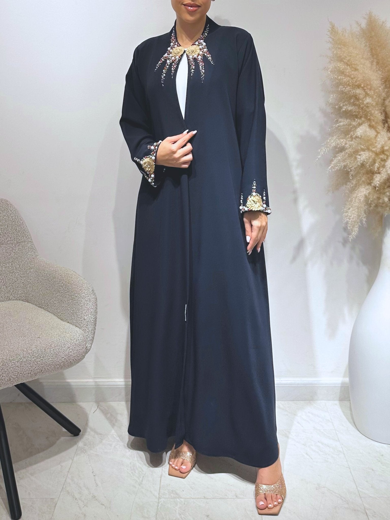 C 1625 Midnight Blue Beaded Abaya