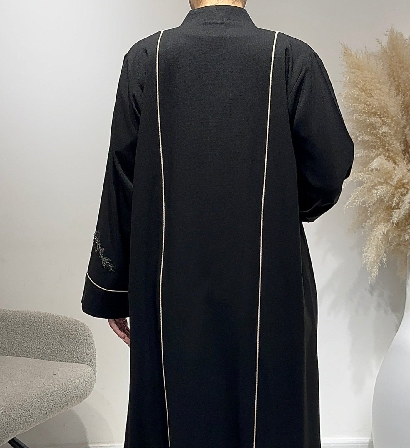C 1631 Black Beaded Embroidered Abaya
