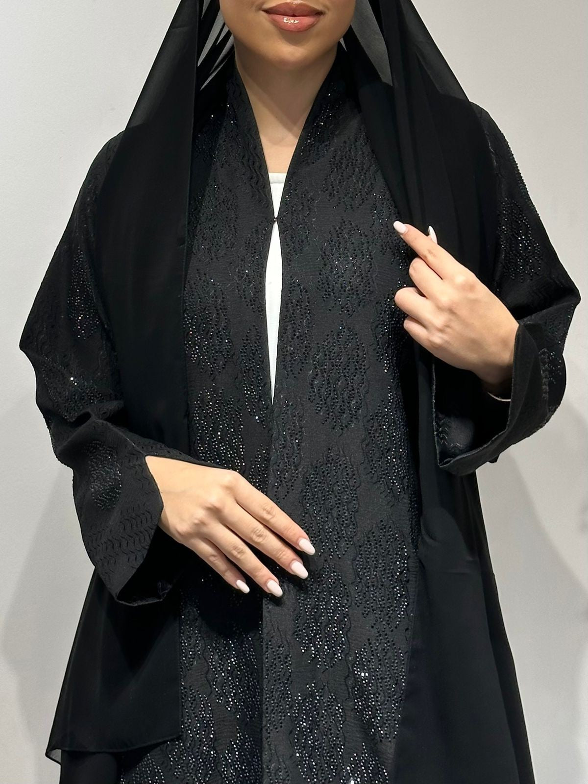 C 1635 Black Beaded Abaya