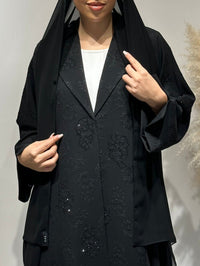 C 1640 Black Beaded Coat Abaya - XS / 49