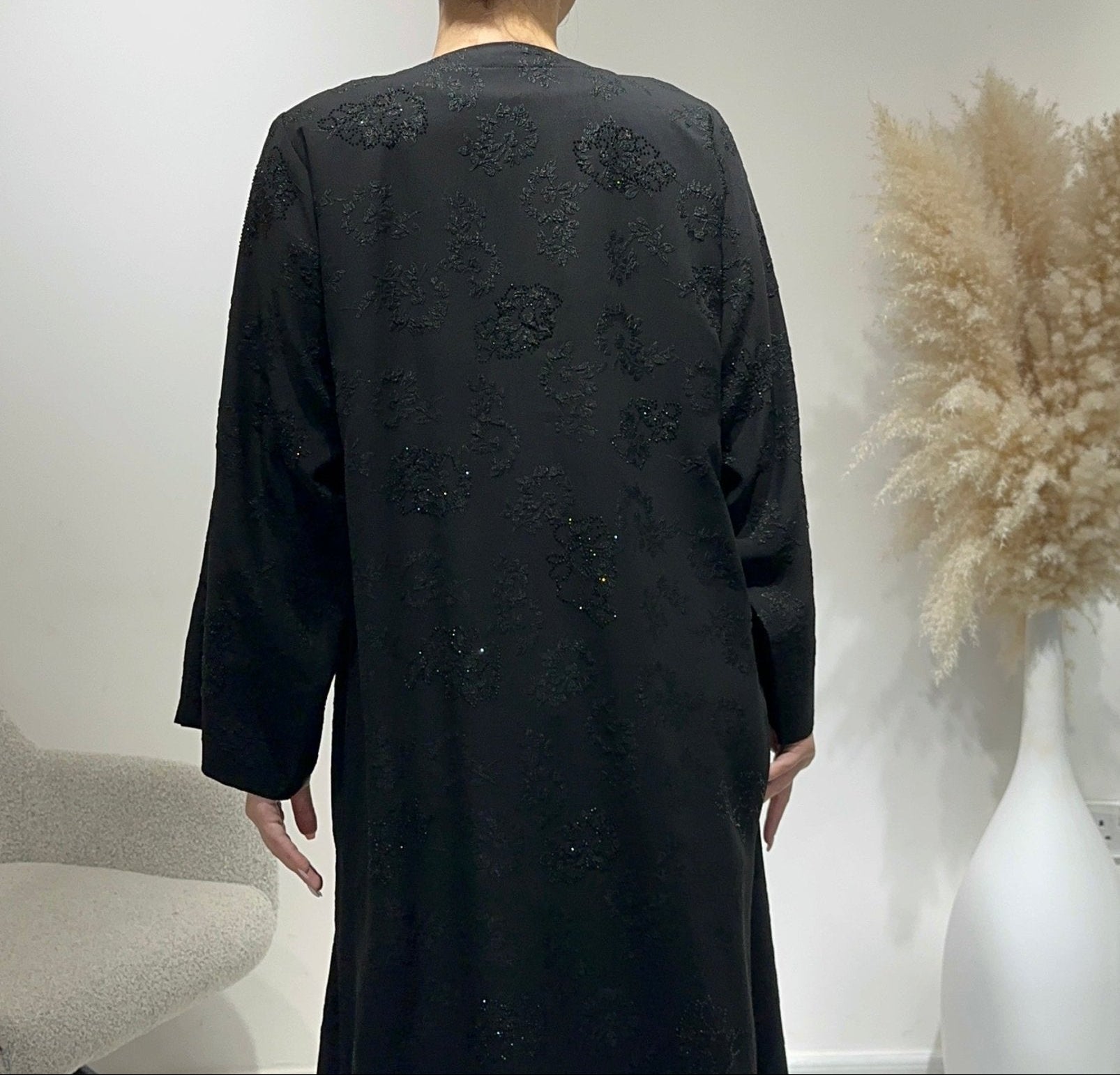 C 1640 Black Beaded Coat Abaya