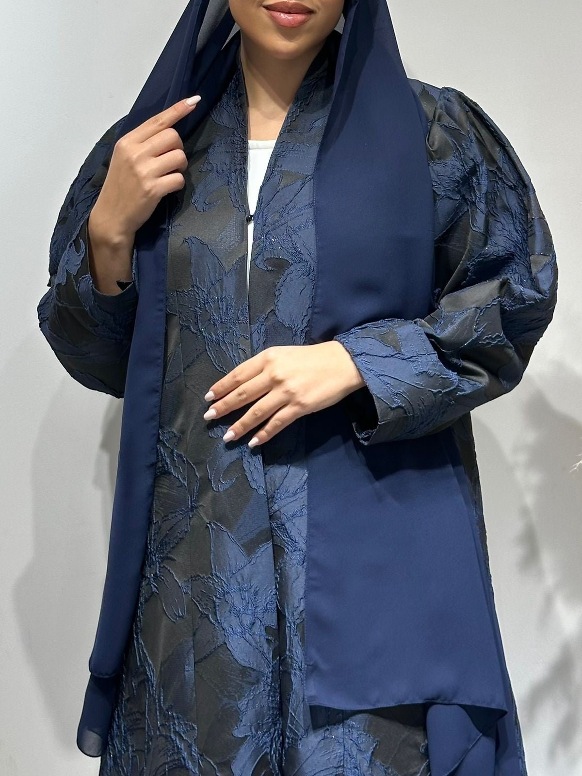 C 1647 Dark Blue Floral Abaya