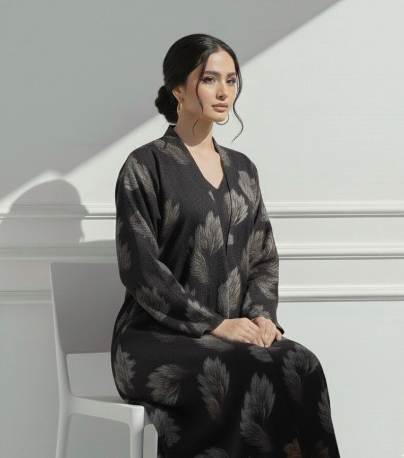 C 1658 Silver Printed Abaya