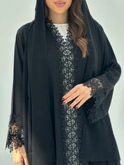 C 1675 Black Crystal Lace Abaya