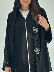 C 1678 Black Floral Beaded Abaya