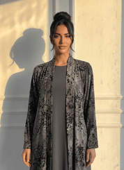 C 1691 Grey Floral Velvet Abaya
