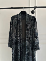 C 1691 Grey Floral Velvet Abaya