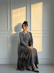 C 1691 Silver Floral Velvet Abaya