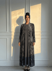 C 1691 Silver Floral Velvet Abaya