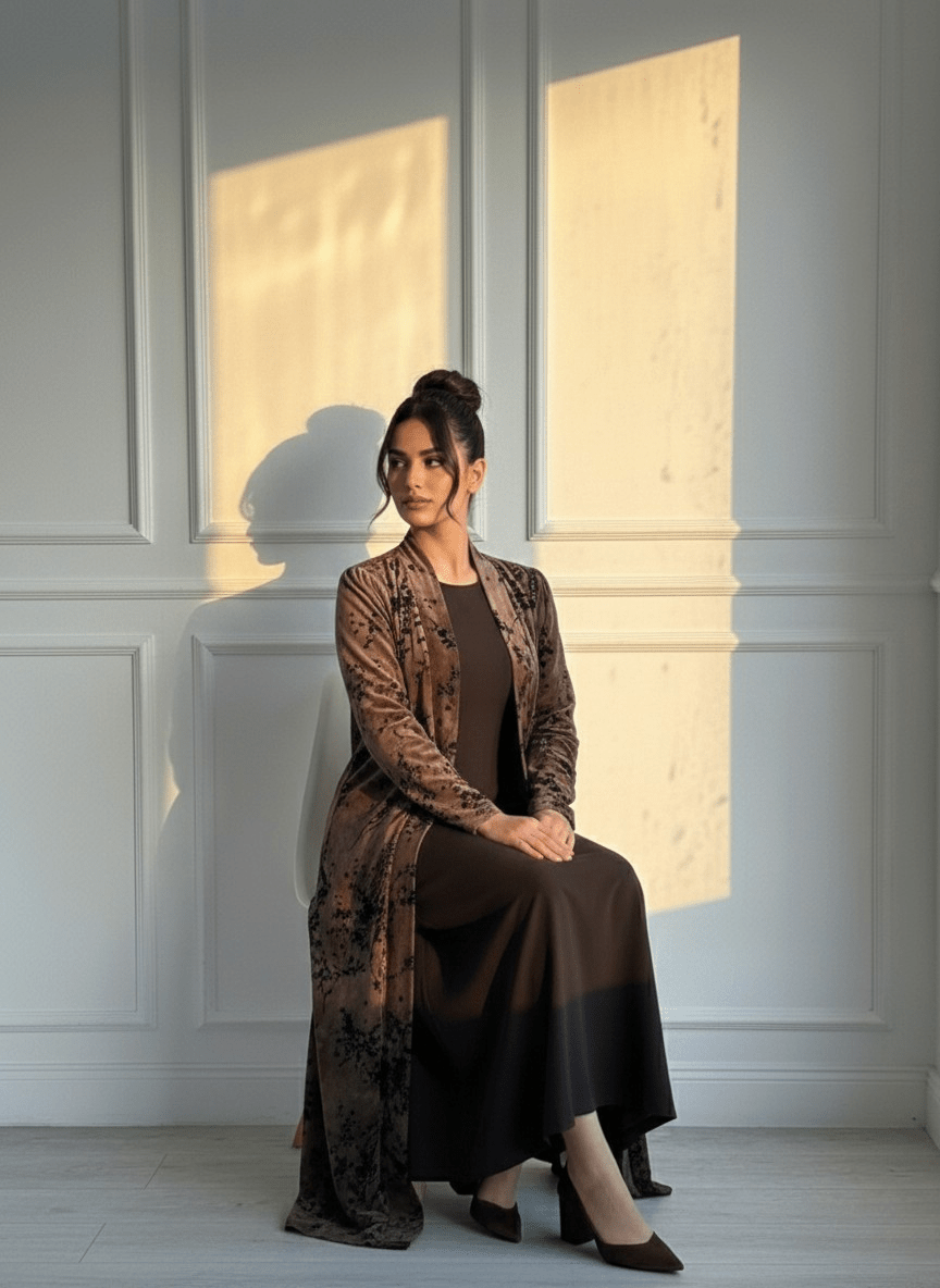 C 1692 Brown Floral Velvet Abaya