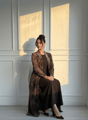 C 1692 Brown Floral Velvet Abaya