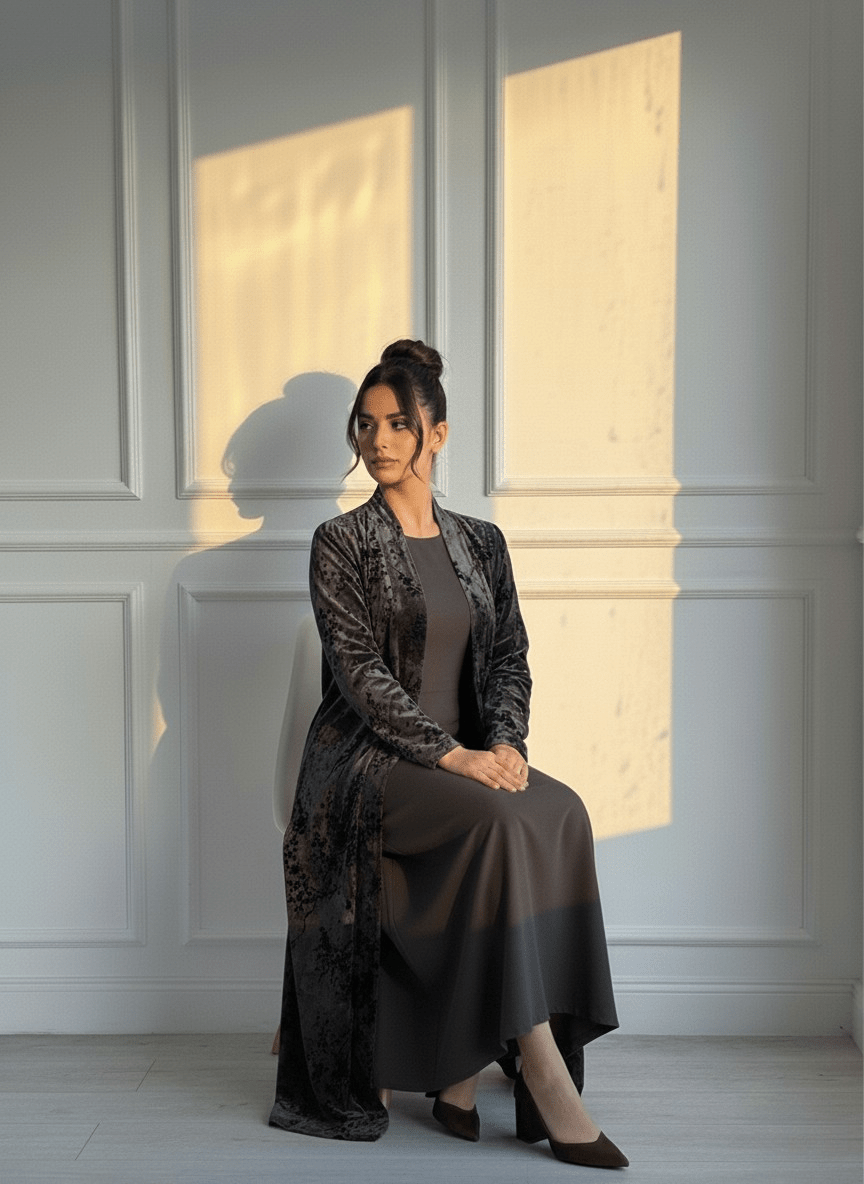 C 1693 Purple Floral Velvet Abaya