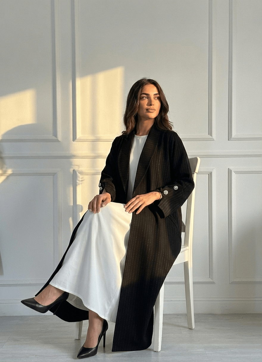 C 1694 Black Work Coat Abaya