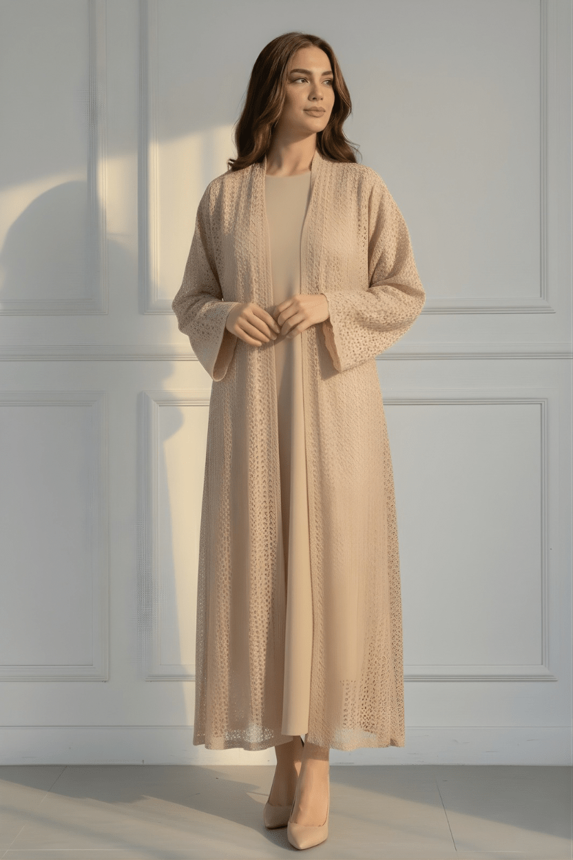 C 1717 - 01 Beige Dantel Abaya