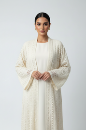 C 1717-07 Cream Dantel Abaya