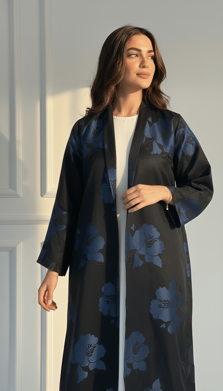 C 1721 - 02 Dark Blue Floral Abaya