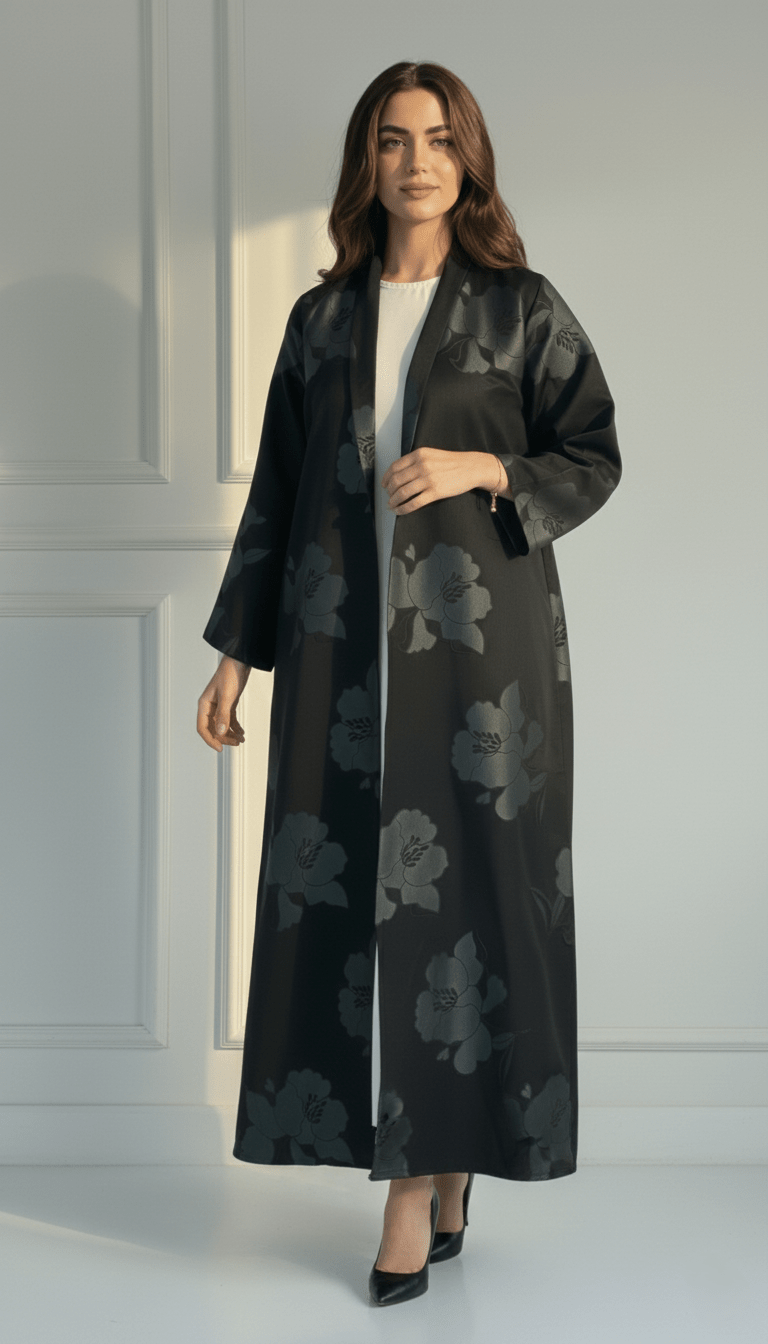 C 1721 - 04 Grey Floral Abaya