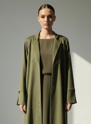 C 1754 Olive Green Beaded Abaya