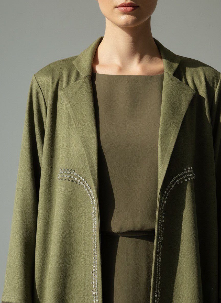 C 1754 Olive Green Beaded Abaya