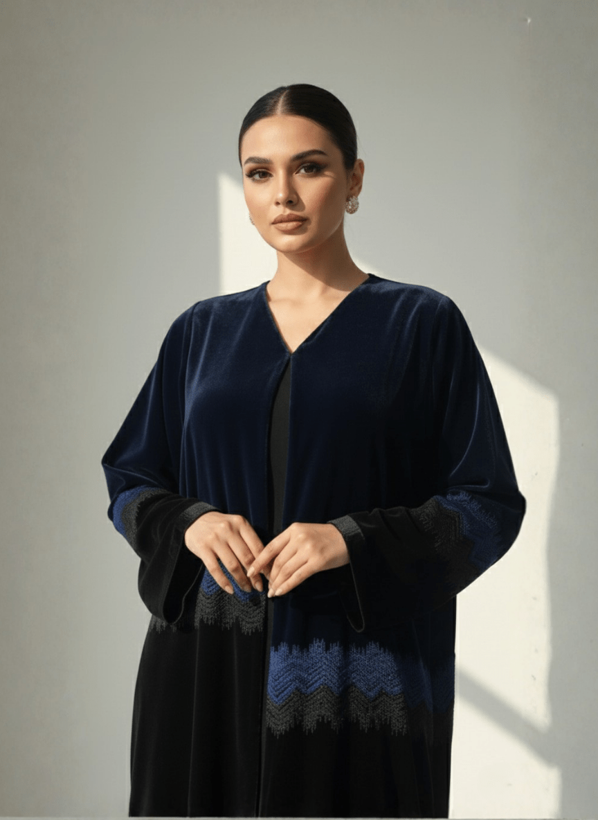 C 1755 Black Blue Velvet Abaya