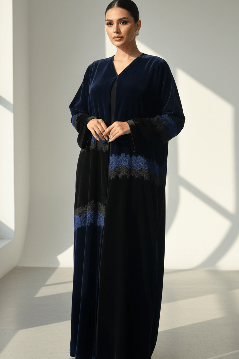 C 1755 Black Blue Velvet Abaya