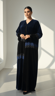 C 1755 Black Blue Velvet Abaya