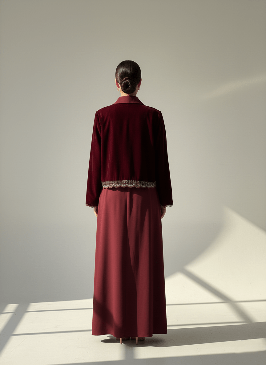 C 1756 Dark Maroon Beaded Abaya