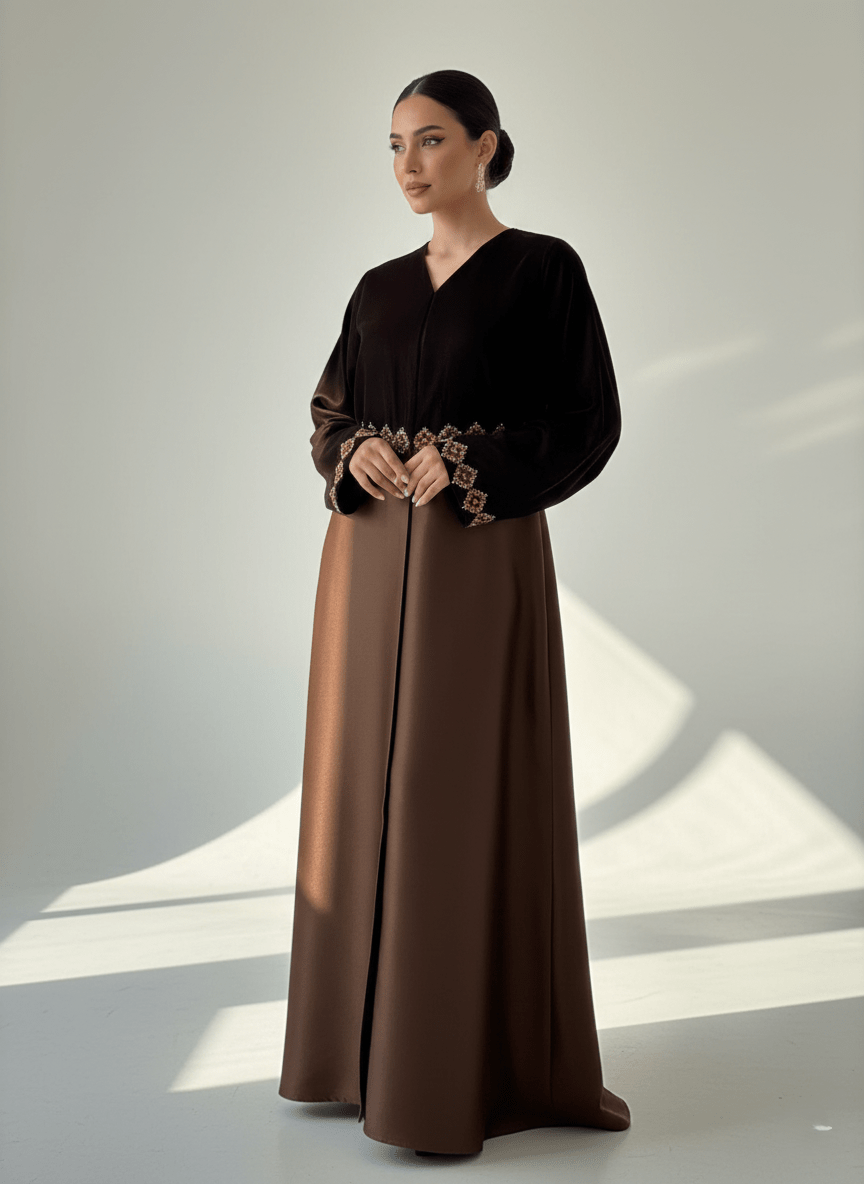 C 1759 Coffee Brown Beaded Abaya