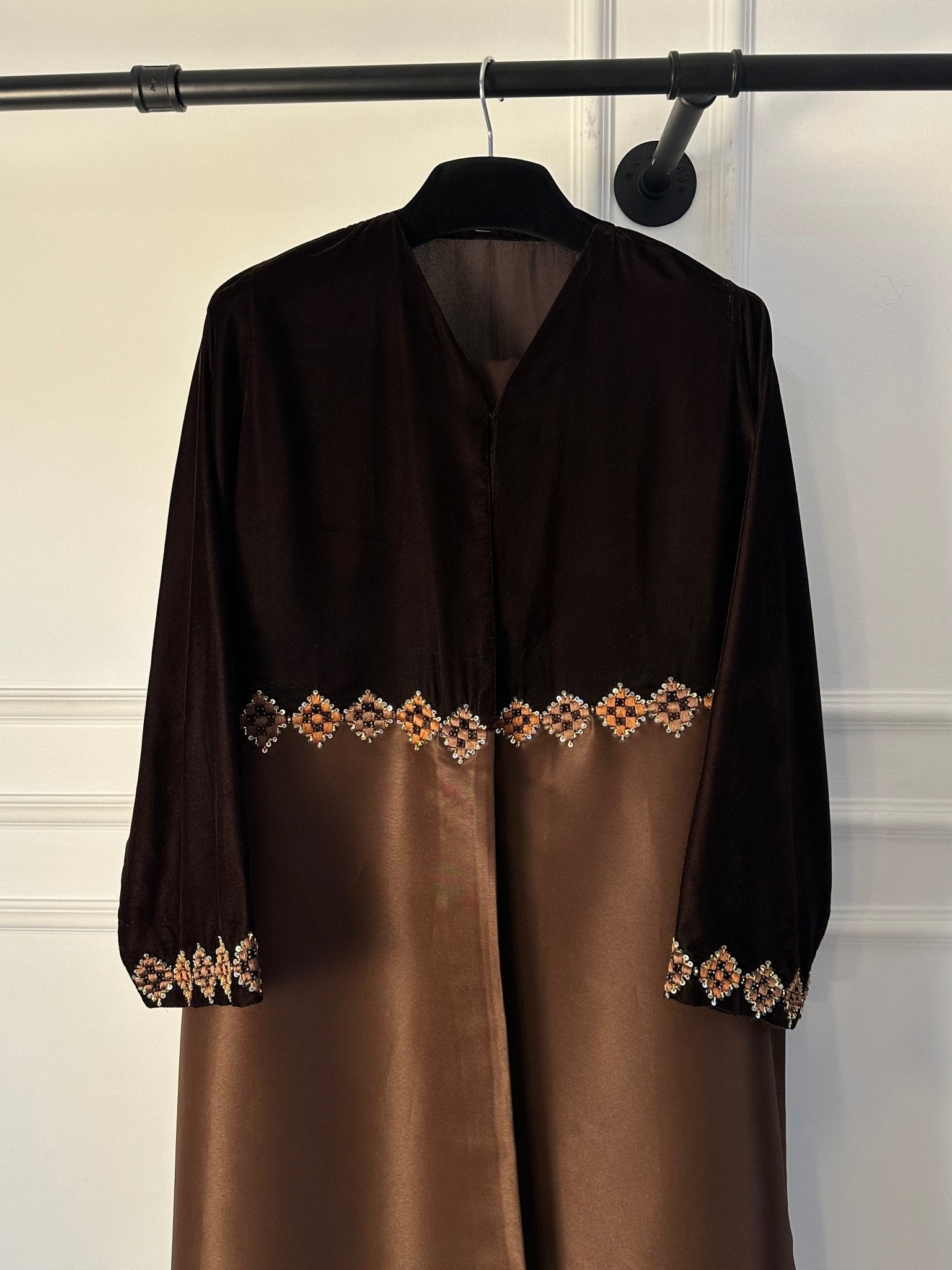 C 1759 Coffee Brown Beaded Abaya