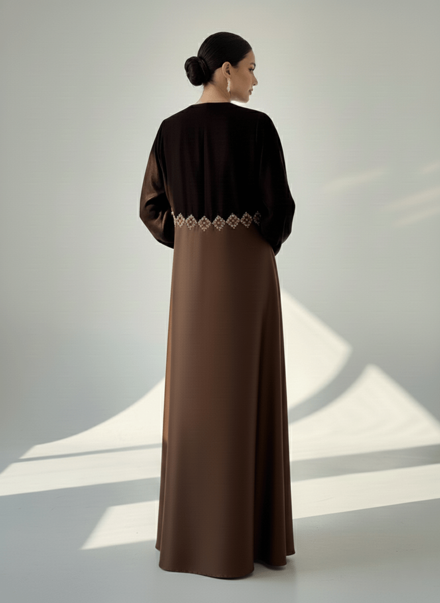 C 1759 Coffee Brown Beaded Abaya