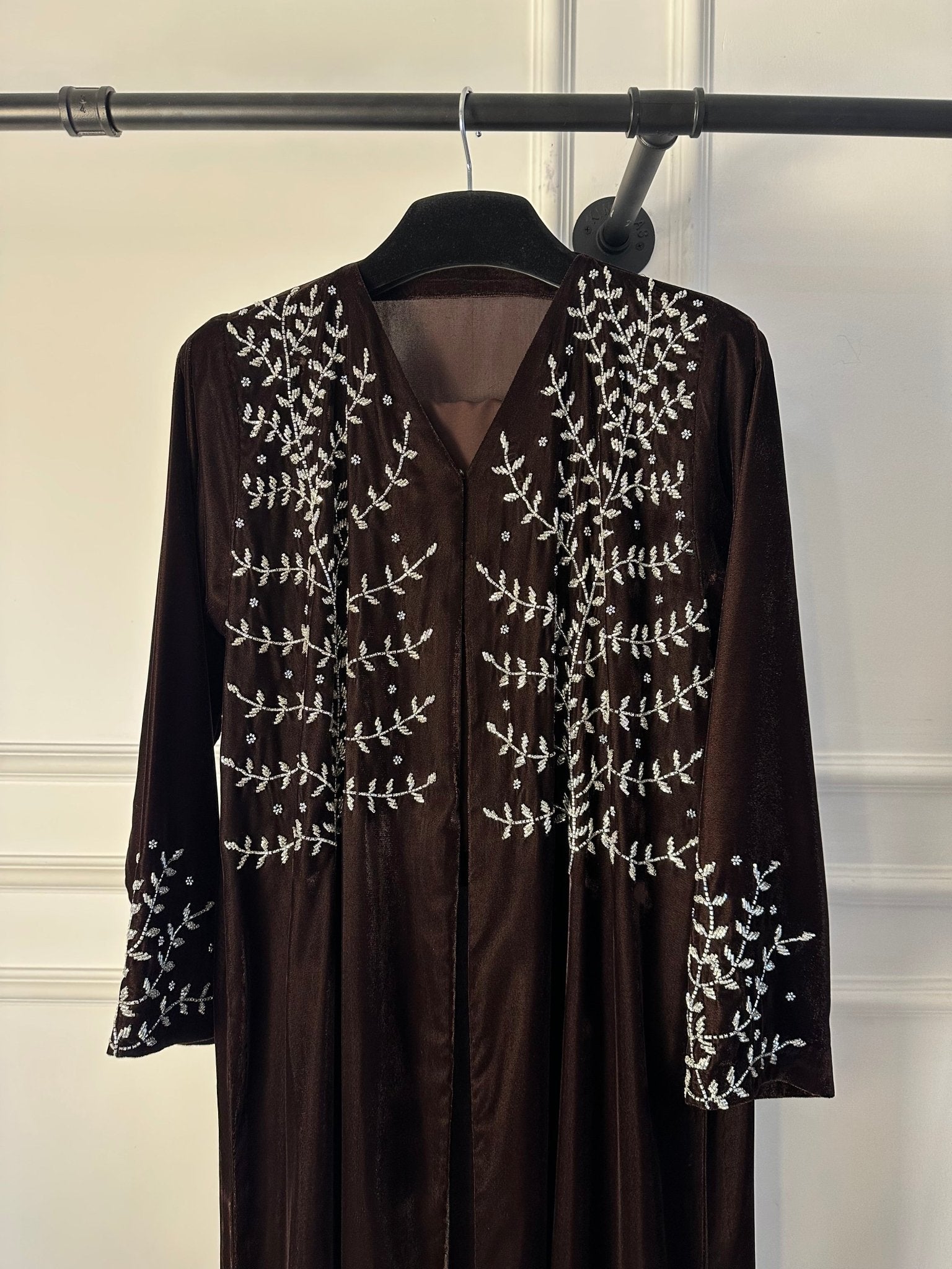 C 1760 Chocolate Brown Beaded Abaya