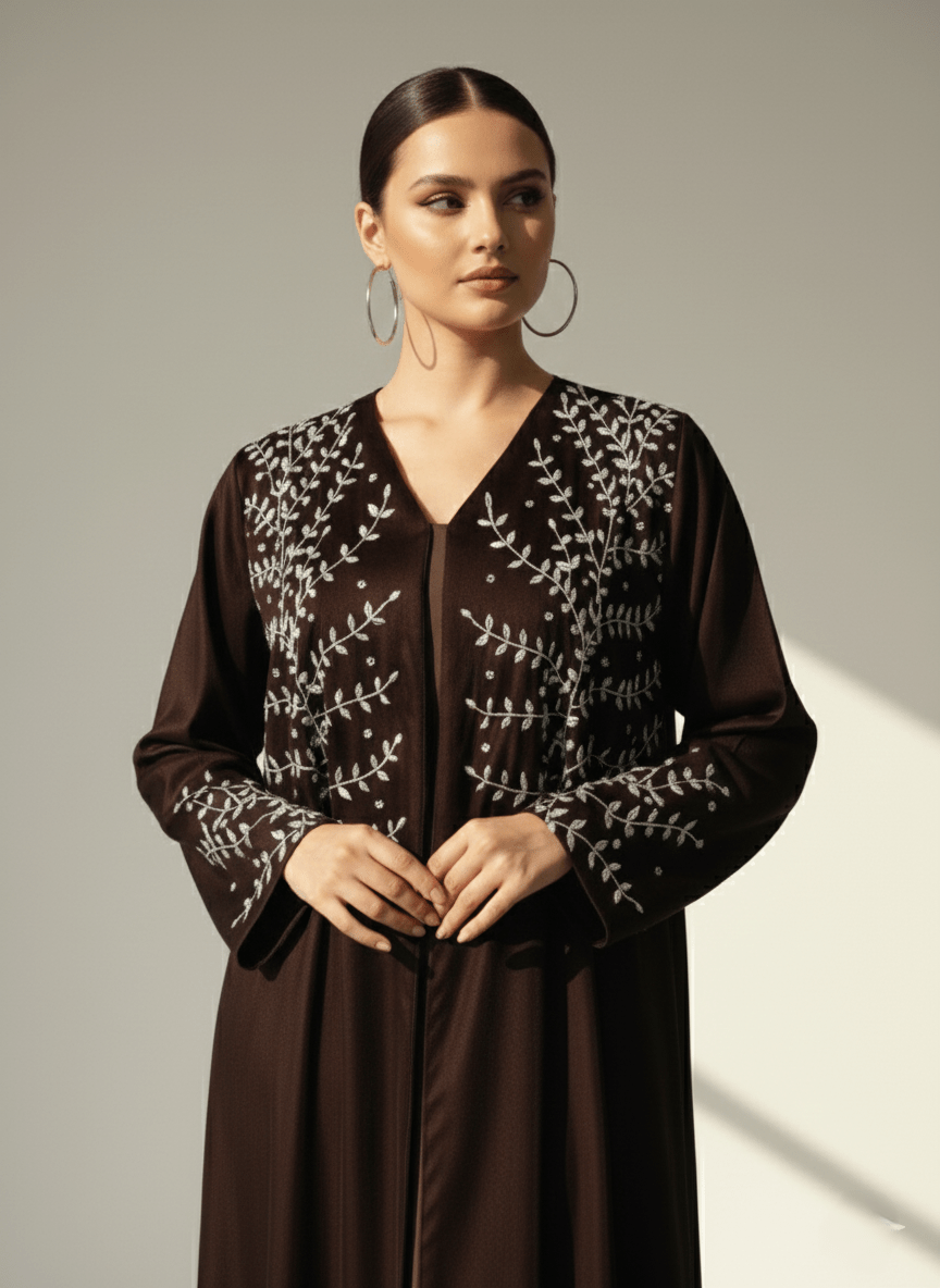 C 1760 Chocolate Brown Beaded Abaya