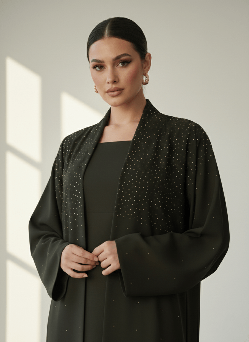 C 1761 Pine Green Crystal Abaya