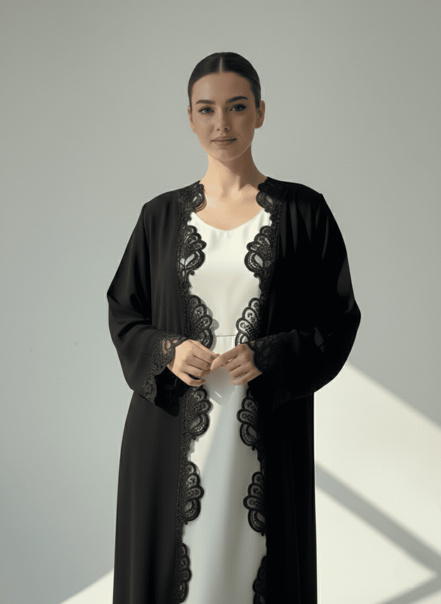 C 1766 Black Lace Abaya
