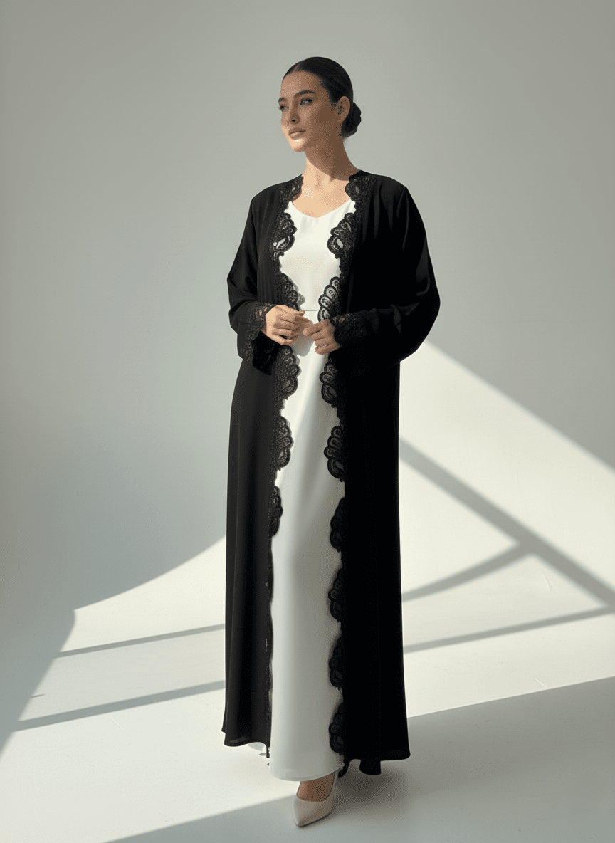 C 1766 Black Lace Abaya