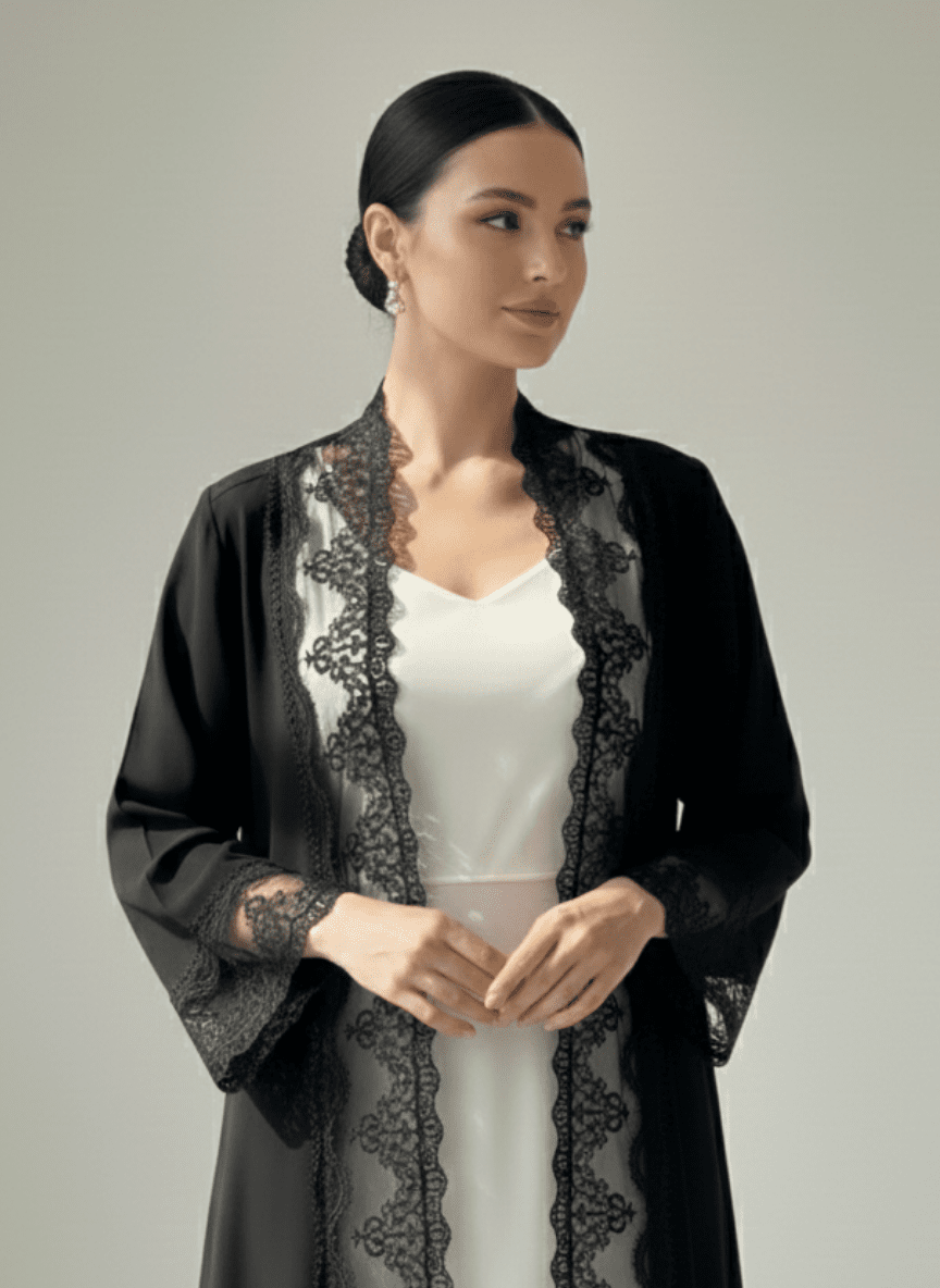 C 1769 Black Lace Abaya