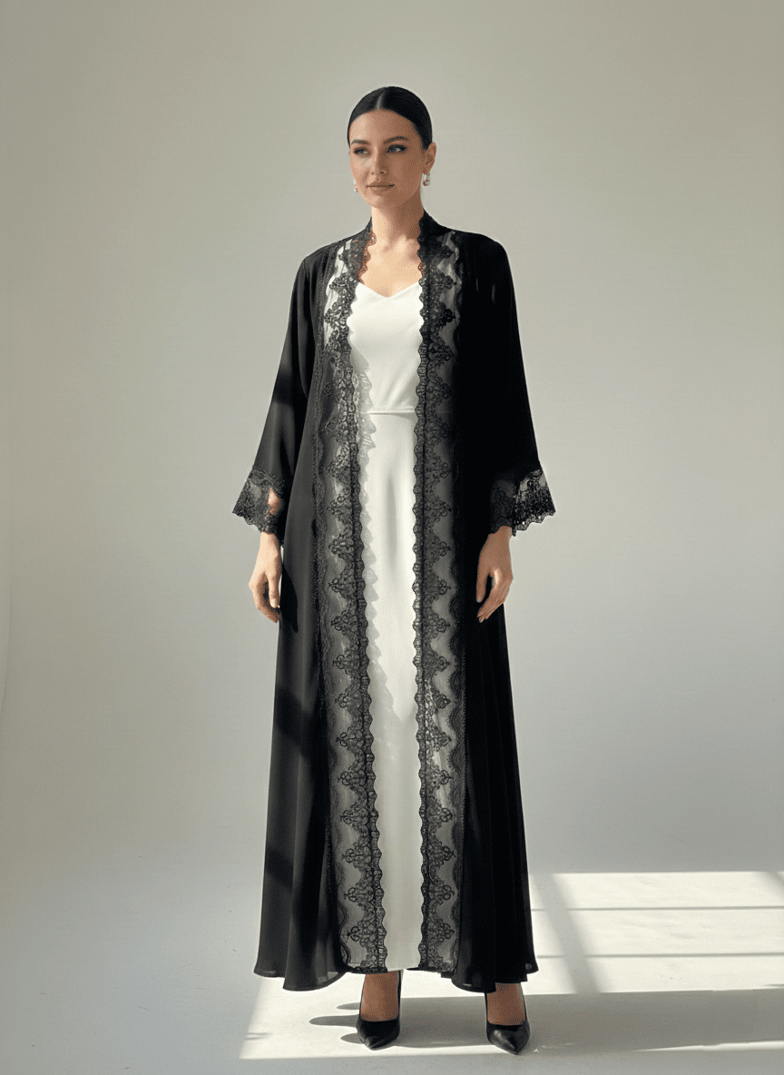 C 1769 Black Lace Abaya