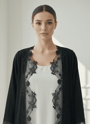 C 1770 Black Floral Lace Abaya