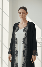 C 1770 Black Floral Lace Abaya