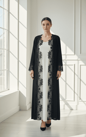 C 1770 Black Floral Lace Abaya