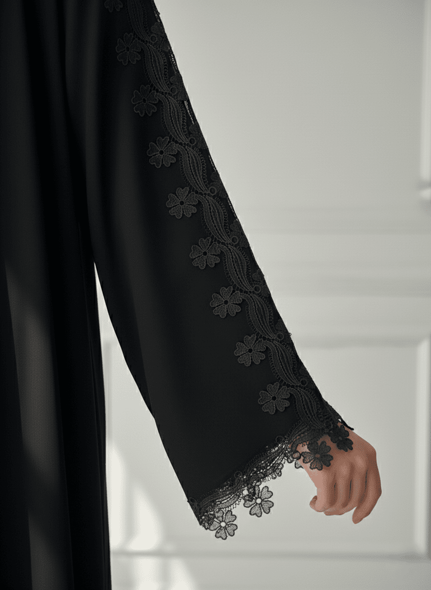 C 1771 Black Floral Lace Abaya