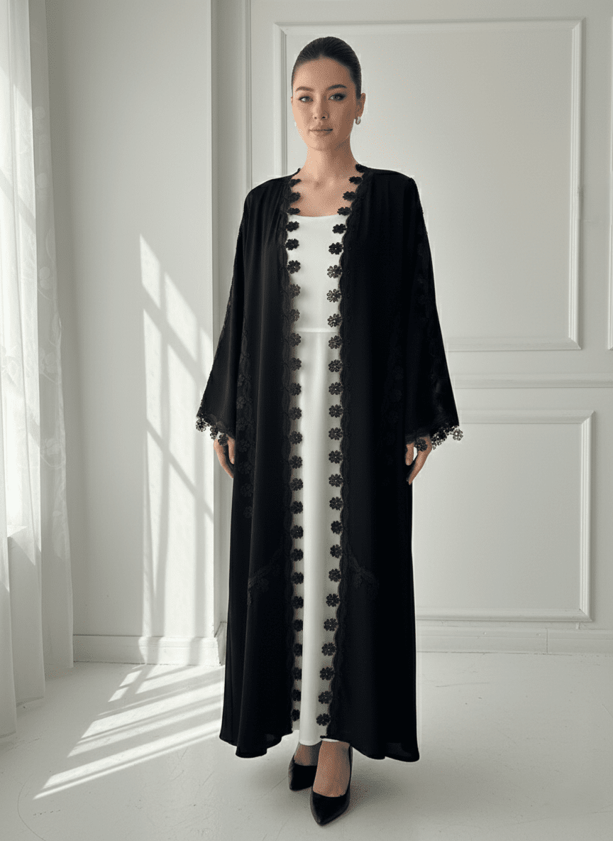 C 1771 Black Floral Lace Abaya