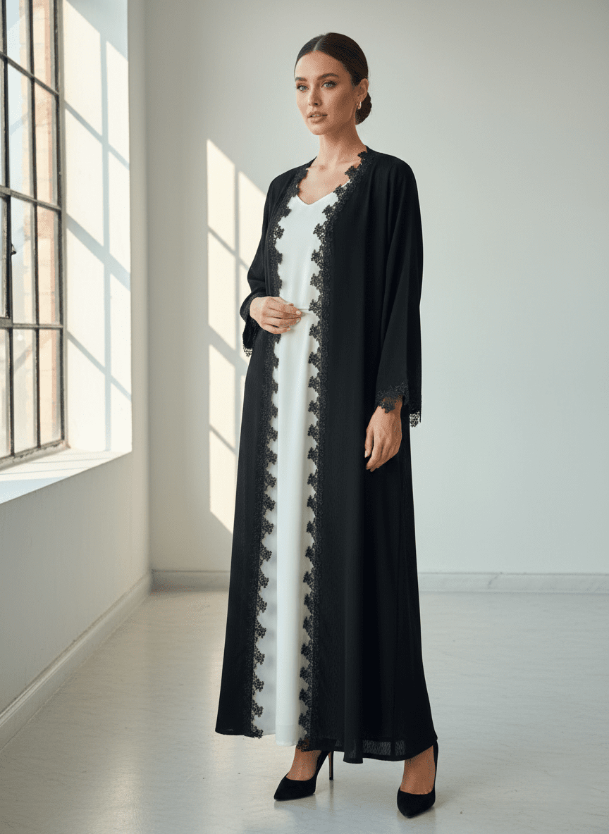 C 1773 Black Lace Abaya