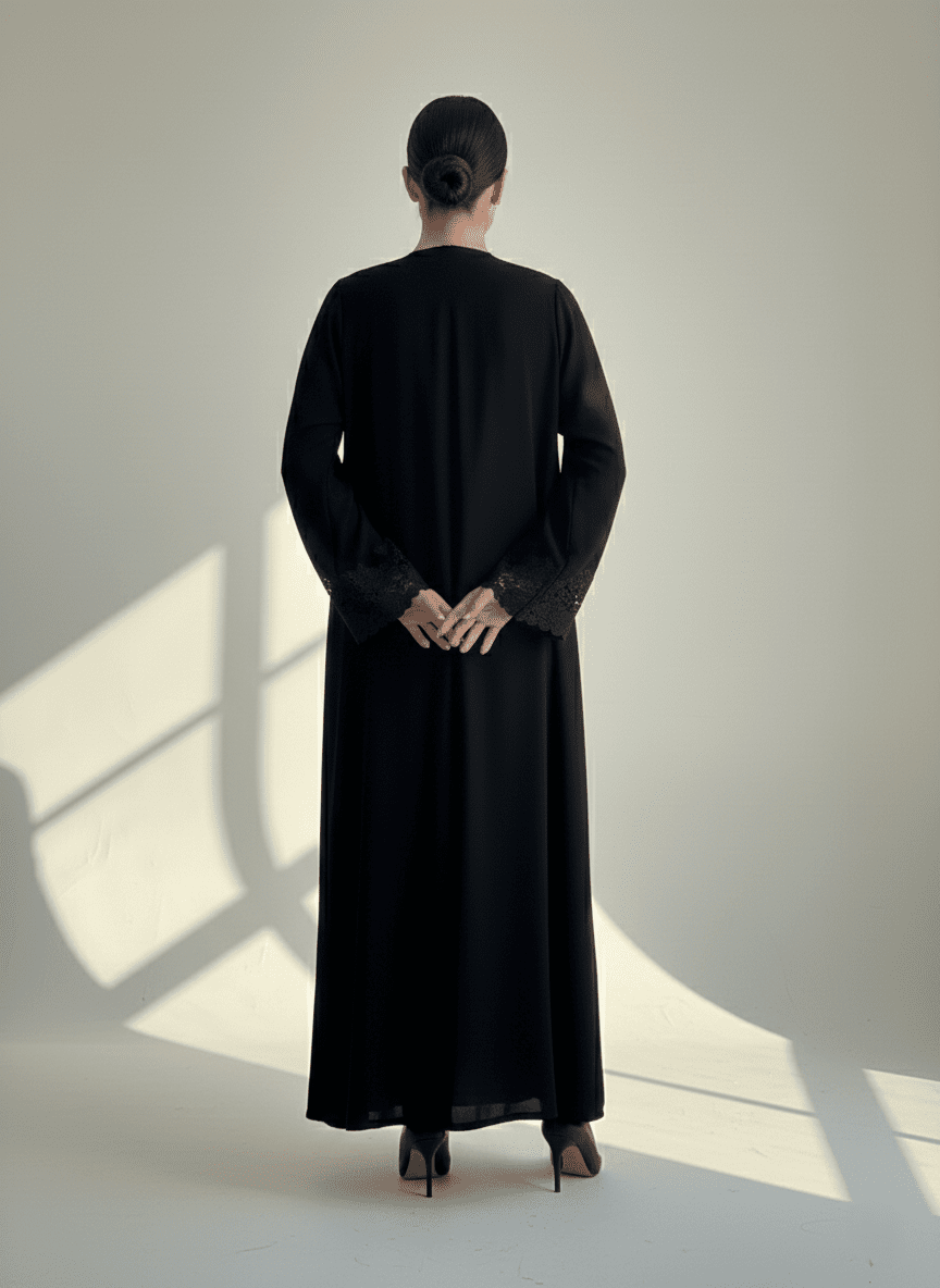 C 1774 Black Floral Lace Abaya