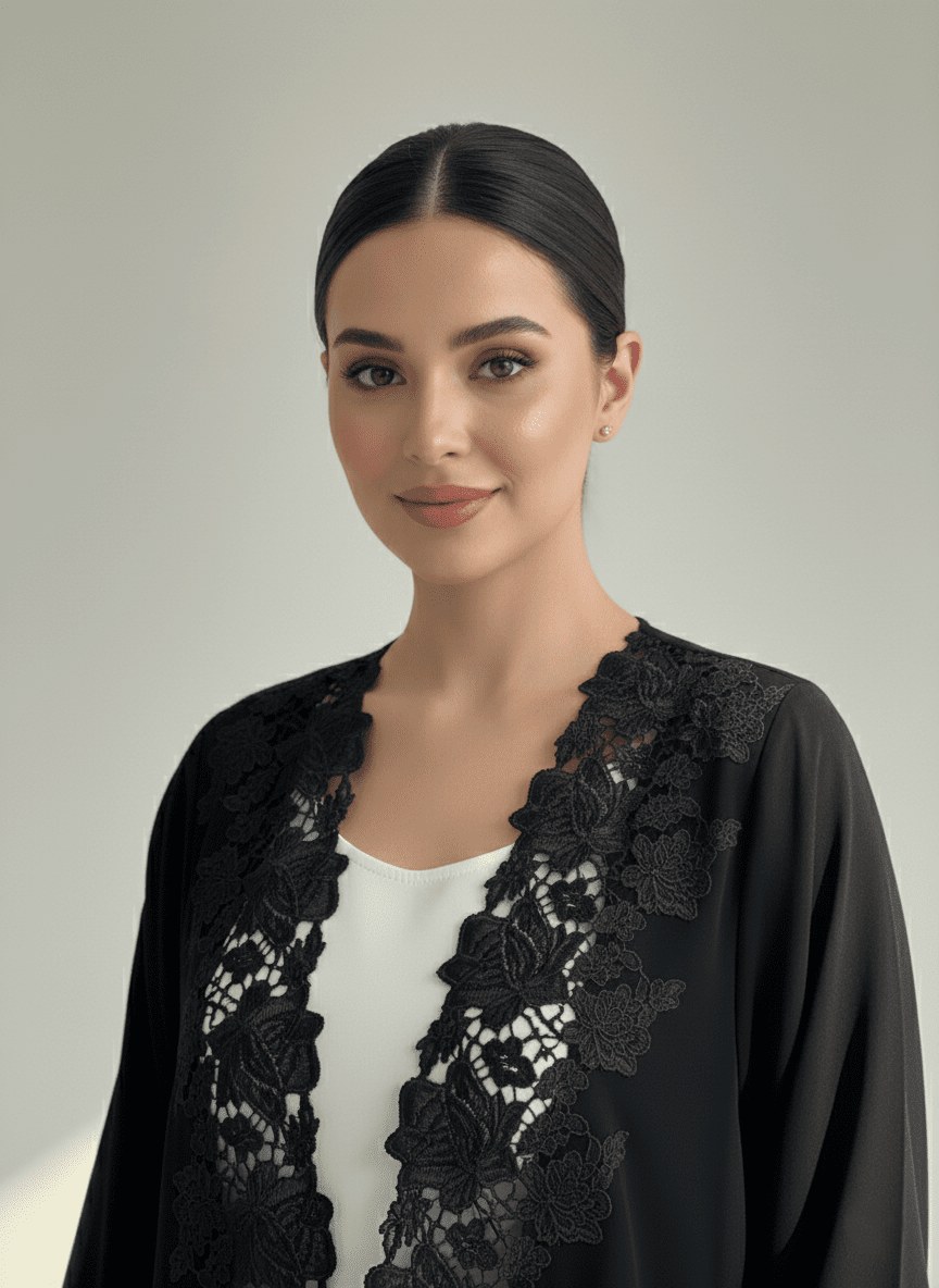 C 1774 Black Floral Lace Abaya